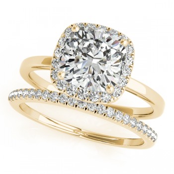 Cushion Diamond Halo Bridal Set 14k Yellow Gold (1.14ct)