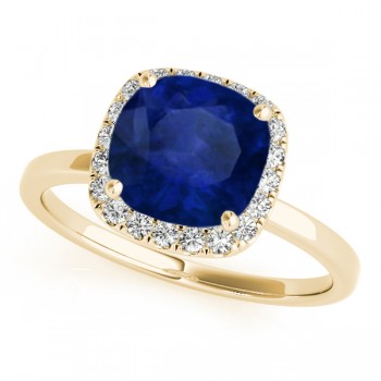 Cushion Blue Sapphire & Diamond Halo Bridal Set 18k Yellow Gold (1.14ct)
