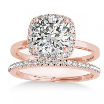 Cushion Diamond Halo Bridal Set 14k Rose Gold (0.29ct)