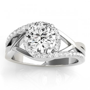 Diamond Halo Twisted Engagement Ring Setting 14k White Gold 0.25ct