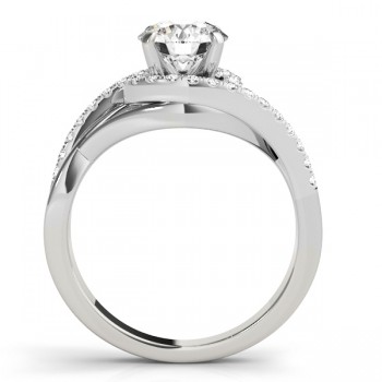 Diamond Halo Twisted Engagement Ring Setting 14k White Gold 0.25ct