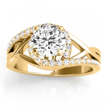 Diamond Halo Twisted Engagement Ring Setting 14k Yellow Gold 0.25ct