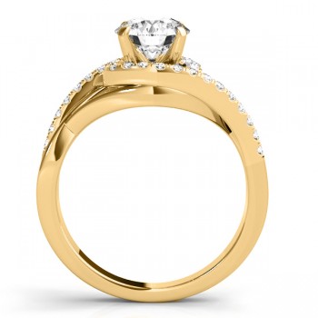 Diamond Halo Twisted Engagement Ring Setting 14k Yellow Gold 0.25ct