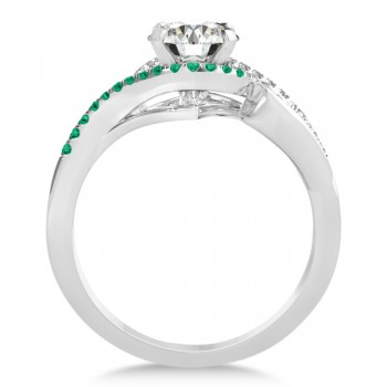 Swirl Bypass Halo Diamond Emerald Engagement Ring 14k White Gold 0.20ct