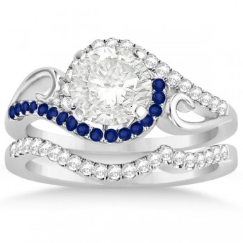 Swirl Bypass Diamond & Blue Sapphire Bridal Set 18k White Gold (0.36ct)