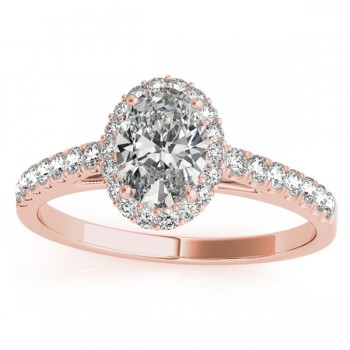 Diamond Halo Oval Shape Engagement Ring 18k Rose Gold (0.26ct)