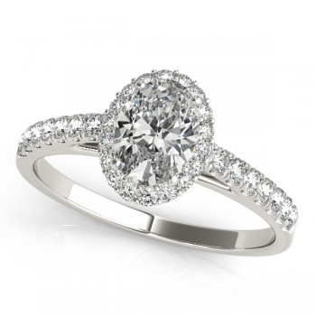 Diamond Accented Halo Oval Shaped Bridal Set Platinum (1.11ct)