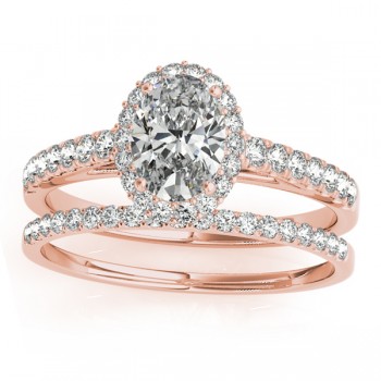 Diamond Accented Halo Oval Shaped Bridal Set 18k Rose Gold (0.37ct)