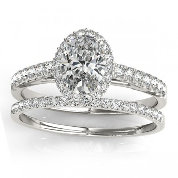 Lab Diamond Accented Halo Oval Shaped Bridal Set Platinum (0.37ct)