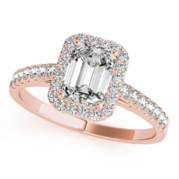 Diamond Halo Emerald-Cut Engagement Ring 18k Rose Gold (0.90ct)