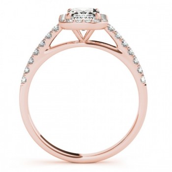 Diamond Halo Emerald-Cut Engagement Ring 18k Rose Gold (0.90ct)