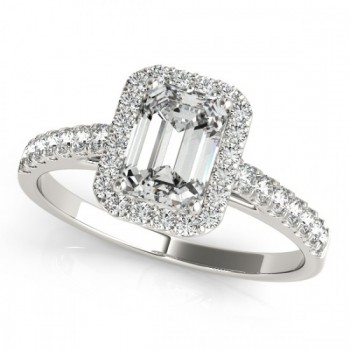 Diamond Halo Emerald-Cut Engagement Ring Platinum (0.90ct)