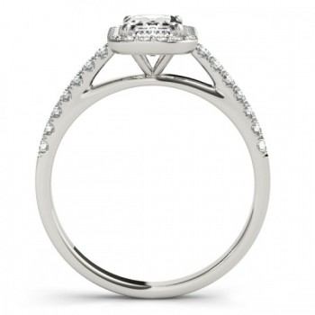 Diamond Halo Emerald-Cut Engagement Ring Platinum (0.90ct)