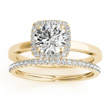 Diamond Halo Solitaire Bridal Set Setting 14k Yellow Gold (0.20ct)