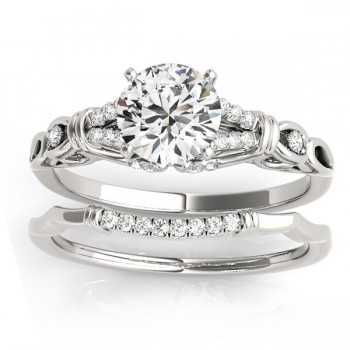 Diamond Antique Style Bridal Set Setting 14k White Gold (0.18ct)