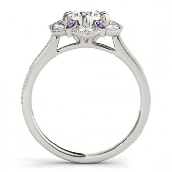 Amethyst & Diamond Floral Engagement Ring 14K White Gold (0.23ct)