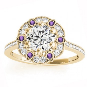 Amethyst & Diamond Floral Engagement Ring 14K Yellow Gold (0.23ct)