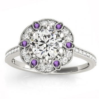 Amethyst & Diamond Floral Engagement Ring Platinum (0.23ct)