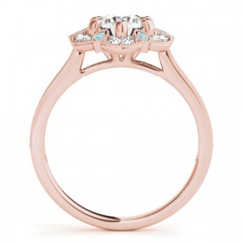Aquamarine & Diamond Floral Engagement Ring 14K Rose Gold (0.23ct)