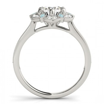 Aquamarine & Diamond Floral Engagement Ring 14K White Gold (0.23ct)