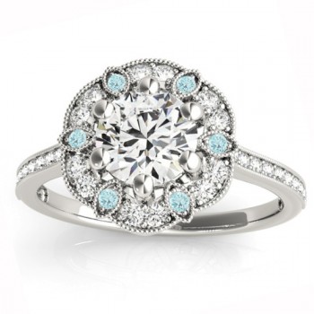 Aquamarine & Diamond Floral Engagement Ring Platinum (0.23ct)