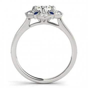 Blue Sapphire & Diamond Floral Engagement Ring 14K White Gold (0.23ct)