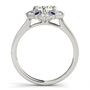 Blue Sapphire & Diamond Floral Engagement Ring Platinum (0.23ct)