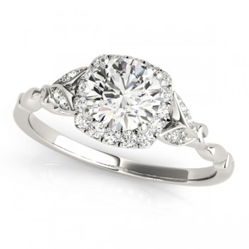 Diamond Antique Style Engagement Ring 14k White Gold (0.89ct)