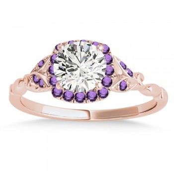 Amethyst Butterfly Halo Engagement Ring 14k Rose Gold (0.14ct)