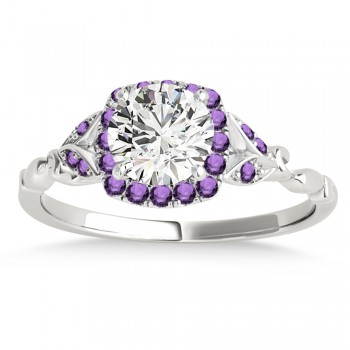 Amethyst Butterfly Halo Engagement Ring 14k White Gold (0.14ct)