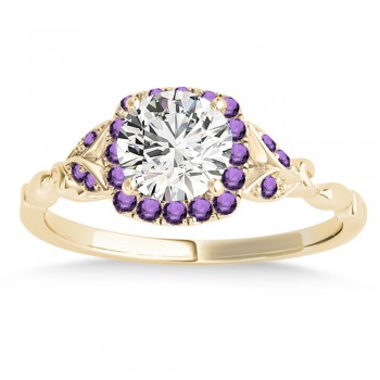 Amethyst Butterfly Halo Engagement Ring 14k Yellow Gold (0.14ct)