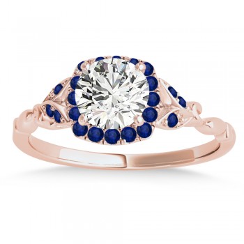 Blue Sapphire Butterfly Halo Engagement Ring 14k Rose Gold (0.14ct)