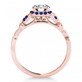 Blue Sapphire Butterfly Halo Engagement Ring 14k Rose Gold (0.14ct)