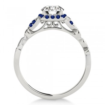 Blue Sapphire Butterfly Halo Engagement Ring 14k White Gold (0.14ct)