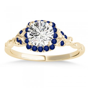 Blue Sapphire Butterfly Halo Engagement Ring 14k Yellow Gold (0.14ct)