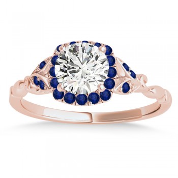 Blue Sapphire Butterfly Halo Engagement Ring 18k Rose Gold (0.14ct)