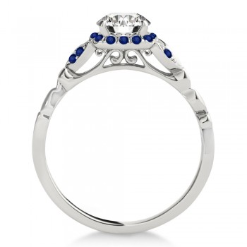 Blue Sapphire Butterfly Halo Engagement Ring 18k White Gold (0.14ct)