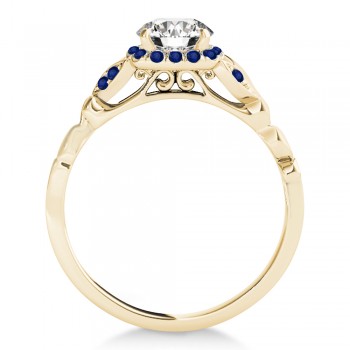 Blue Sapphire Butterfly Halo Engagement Ring 18k Yellow Gold (0.14ct)
