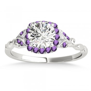 Amethyst Butterfly Halo Bridal Set 18k White Gold (0.14ct)