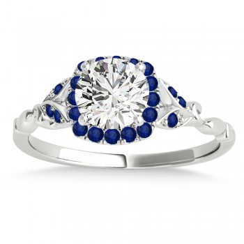 Blue Sapphire Butterfly Halo Bridal Set 14k White Gold (0.14ct)