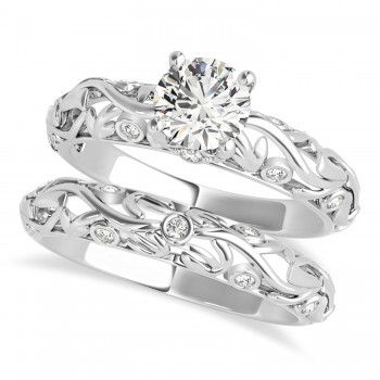 Diamond Antique Style Bridal Set 14k White Gold (0.75ct)