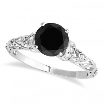 Black Diamond & Diamond Antique Style Engagement Ring Platinum (0.87ct)