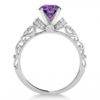 Amethyst & Diamond Antique Style Engagement Ring Platinum (0.87ct)