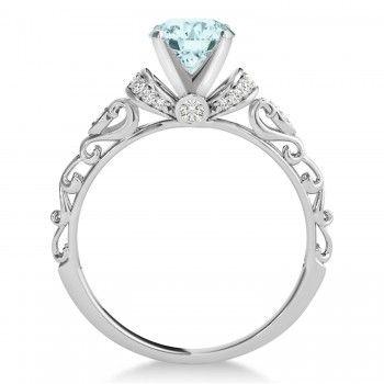 Aquamarine & Diamond Antique Style Engagement Ring Platinum (1.12ct)