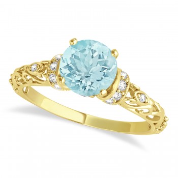 Aquamarine & Diamond Antique Engagement Ring 14k Yellow Gold 1.62ct