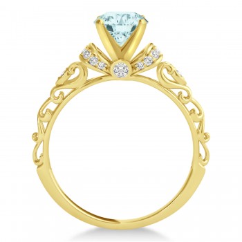 Aquamarine & Diamond Antique Engagement Ring 14k Yellow Gold 1.62ct