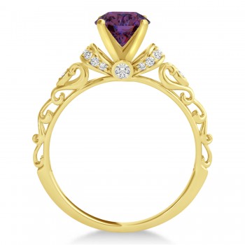 Alexandrite & Diamond Antique Engagement Ring 18k Yellow Gold (0.87ct)