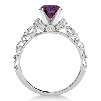 Alexandrite & Diamond Antique Style Engagement Ring Platinum (1.62ct)