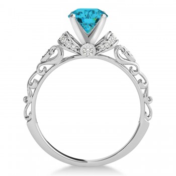 Blue Diamond & Diamond Antique Style Engagement Ring Platinum (0.87ct)