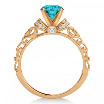 Blue Diamond & Diamond Antique Style Engagement Ring 14k Rose Gold (1.62ct)